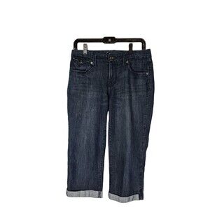 Sonoma Denim Capris 6 Women's Blue Dark Wash Wide Leg Cuffed Hem Jeans